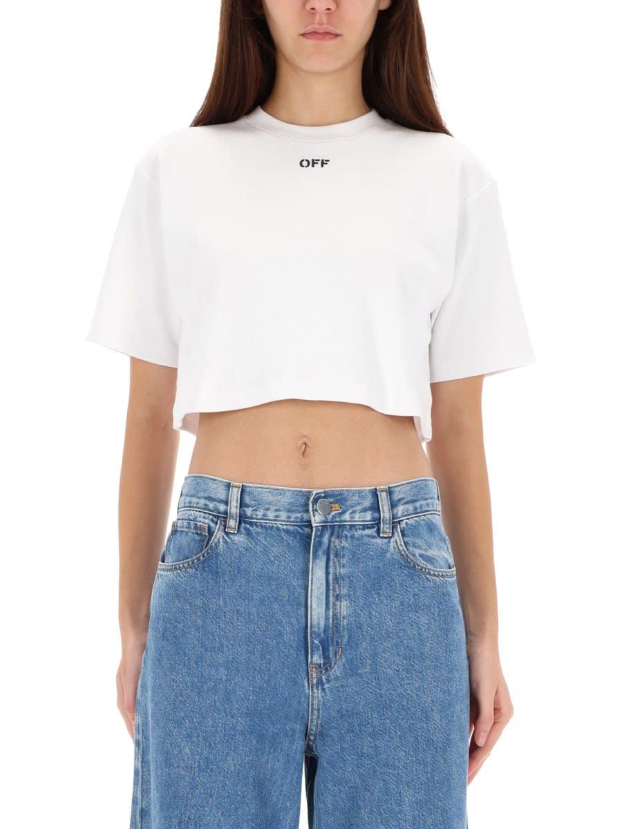 off-white ribbed cropped t-shirt