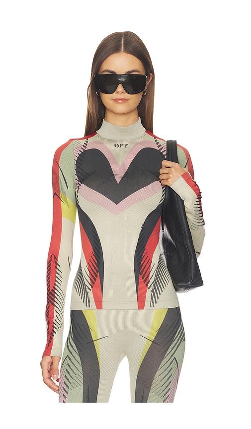 off-white seamless color block top in sand barbados in beige,green.
