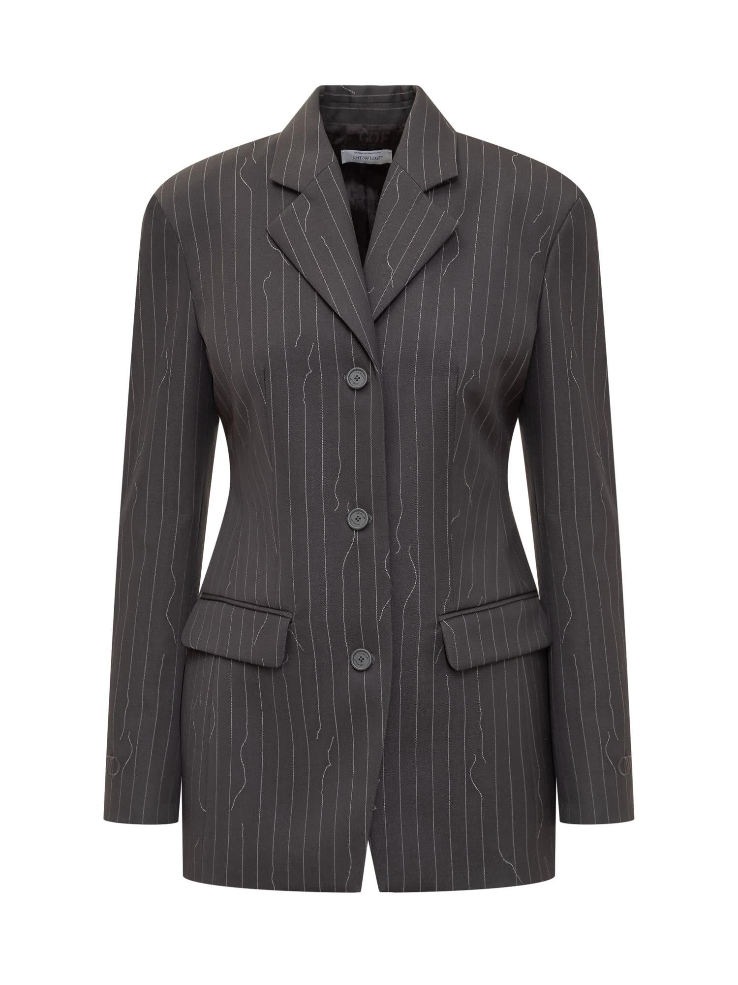 off-white single-breasted wool-blend pinstripe blazer