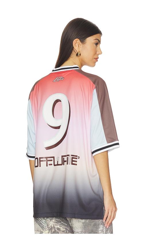 off-white soccer tee in pink,black.