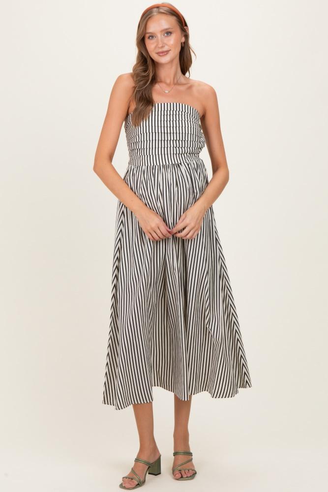off white striped strapless maternity maxi dress