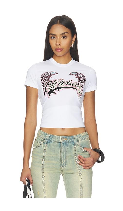 off-white swarovski double eagle slim tee in black & white.