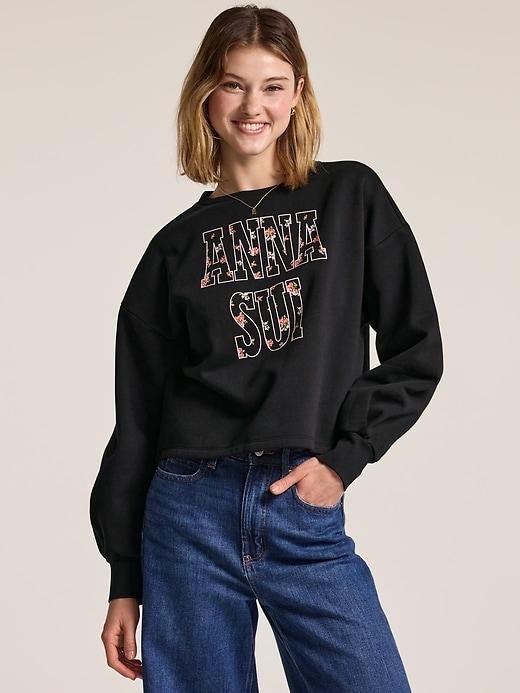 old navy x anna sui crew neck graphic fleece sweatshirt