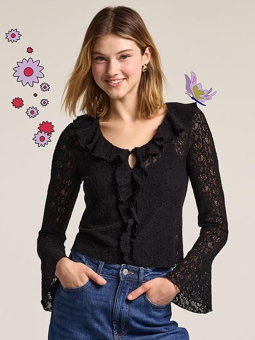 old navy x anna sui v-neck floral lace top