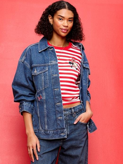 old navy x disney oversized minnie mouse jean trucker jacket for women