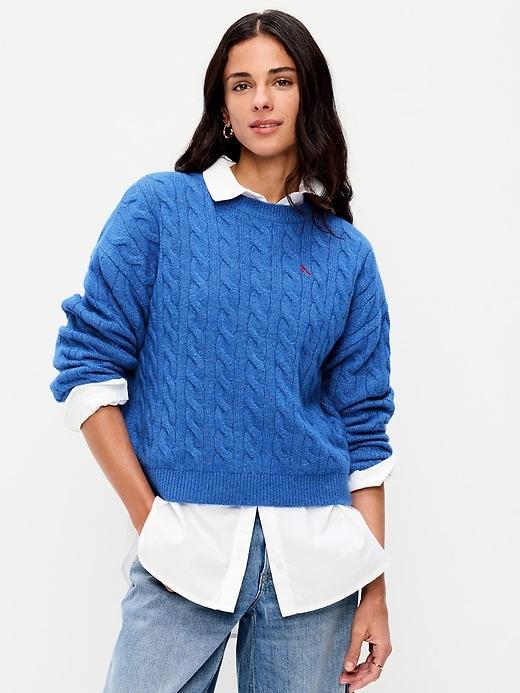 old navy x the devil wears prada sosoft cerulean cable-knit sweater