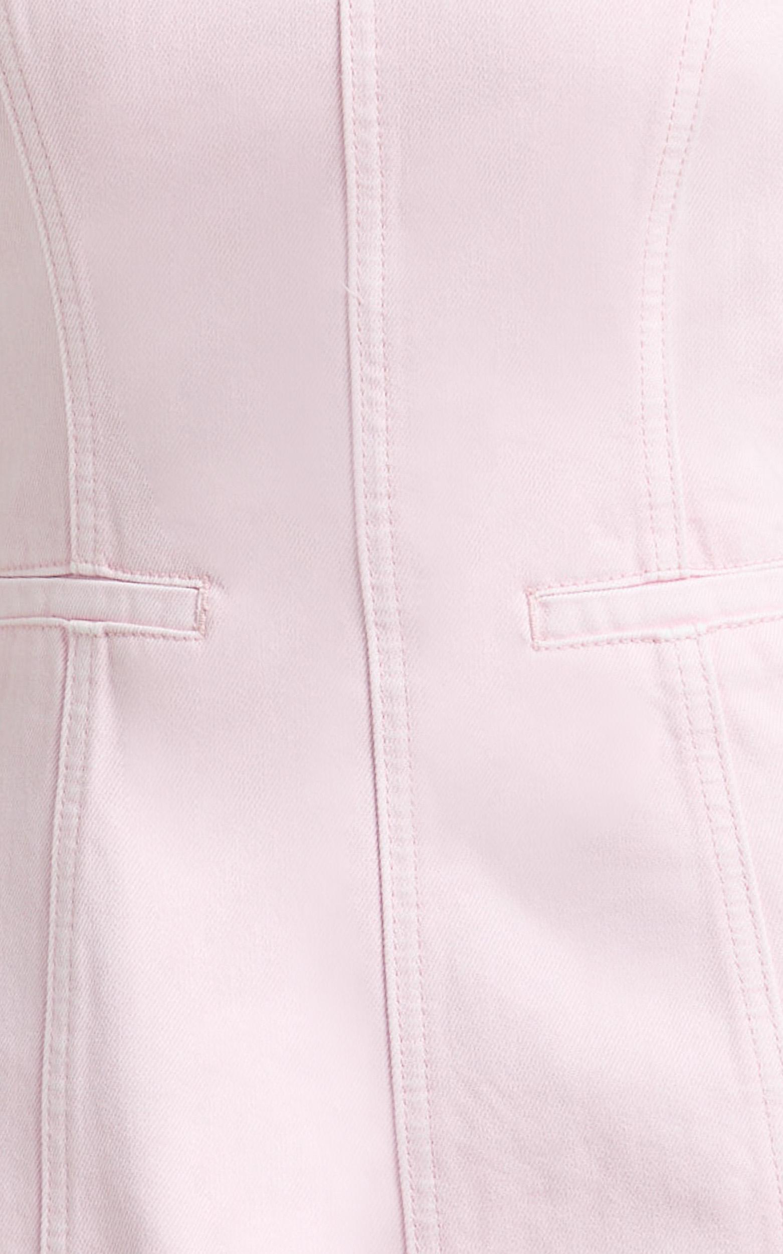 olenna mini dress - high neck fitted denim dress in pink