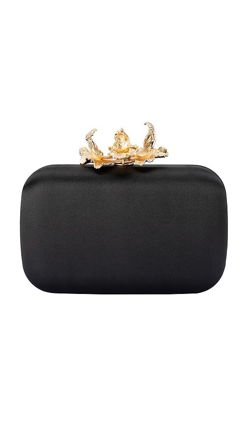 olga berg adele orchid lock clutch in black.
