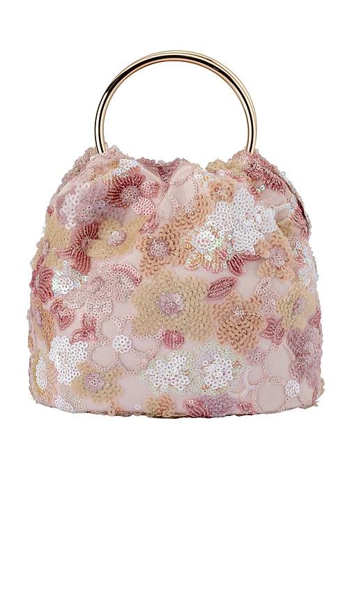 olga berg alfie floral sequin bag in blush.