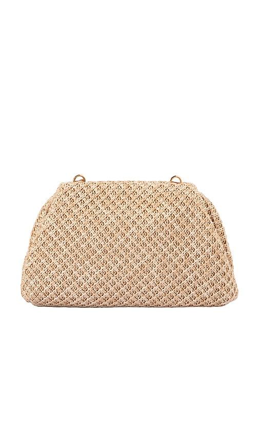 olga berg anna woven clutch in neutral.