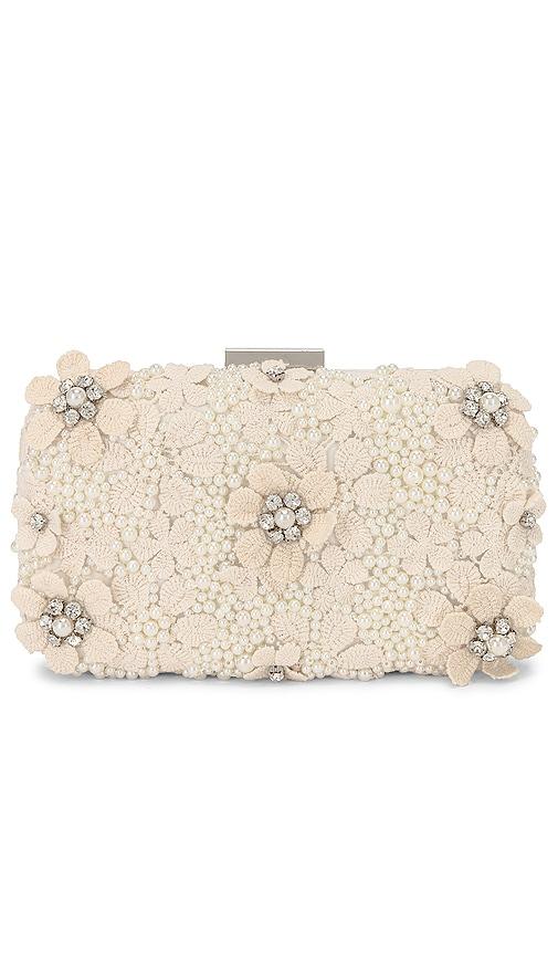 olga berg beth encrusted pod style clutch in ivory.