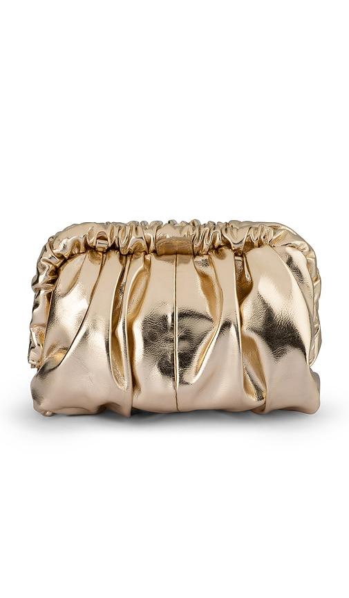 olga berg betty metallic clutch in metallic gold.