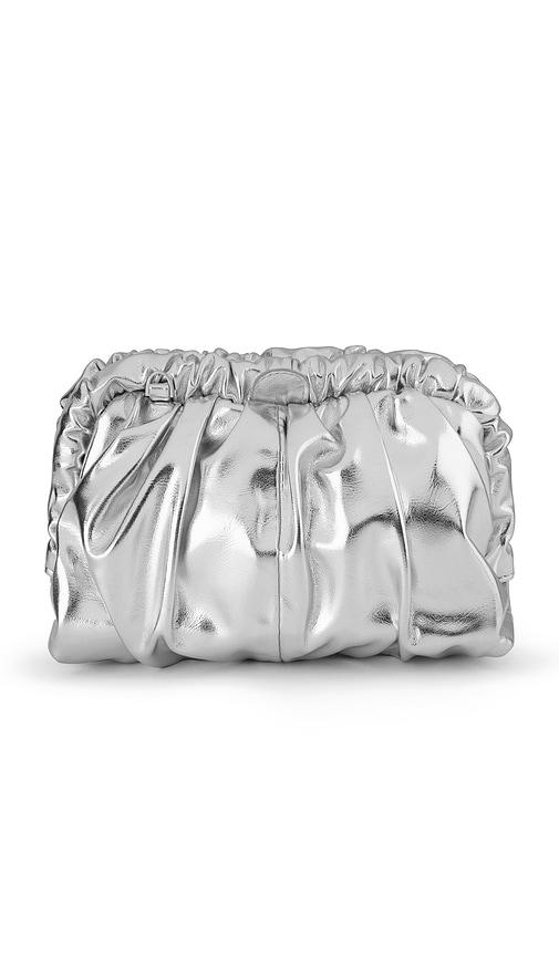 olga berg betty metallic clutch in metallic silver.