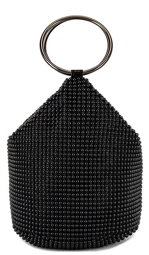 olga berg bianca ball mesh handle bag in black.