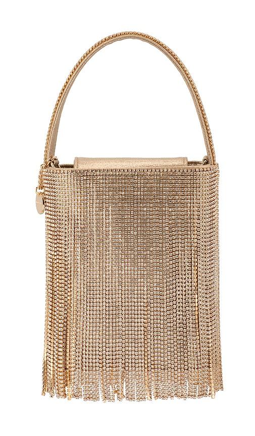 olga berg billie crystal fringe bag in metallic neutral.