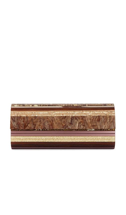 olga berg clara acrylic clutch in chocolate.