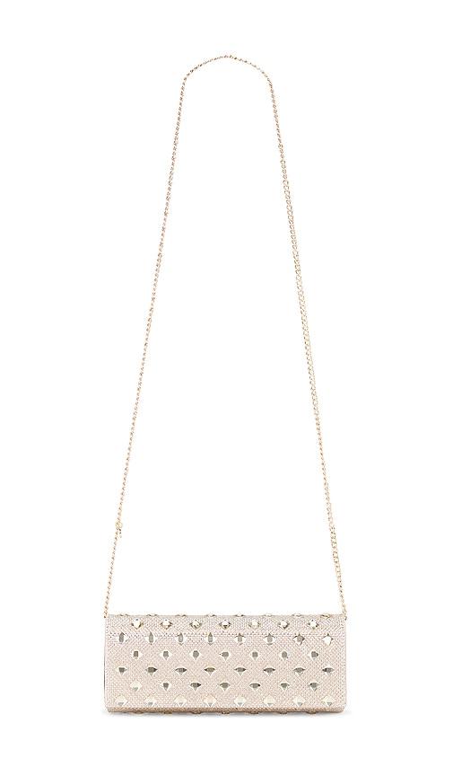 olga berg ela crystal clutch in metallic neutral.