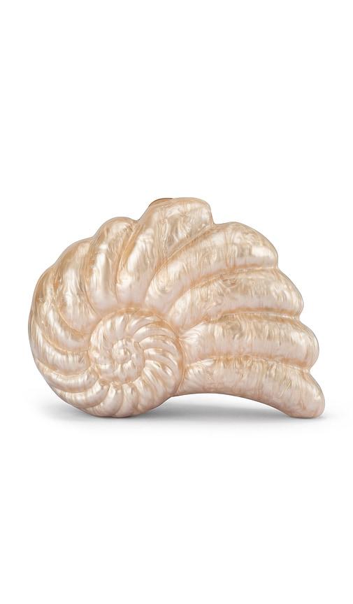 olga berg indi shell clutch in tan.