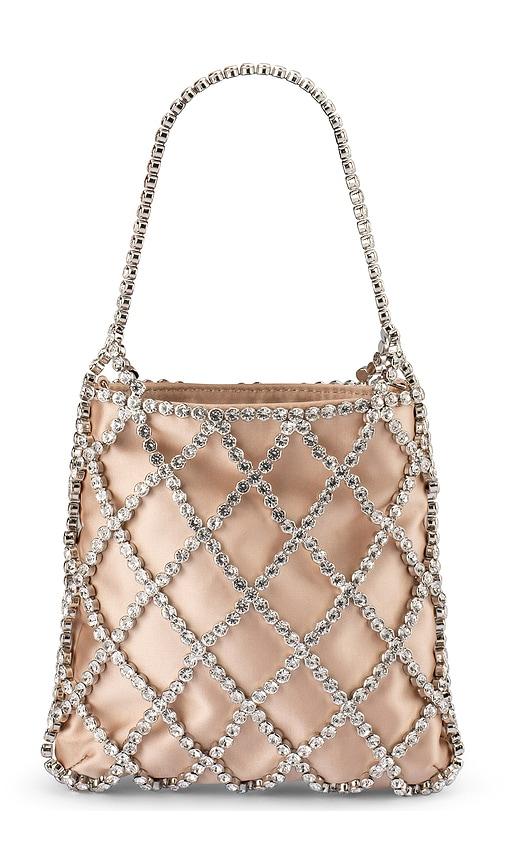 olga berg kit crystal cage bag in metallic neutral.