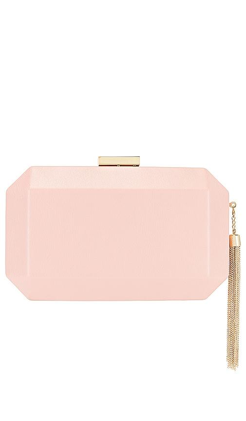 olga berg lia facetted clutch with tassel in blush.