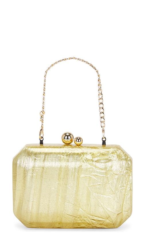 olga berg mateo metallic clutch in metallic gold.