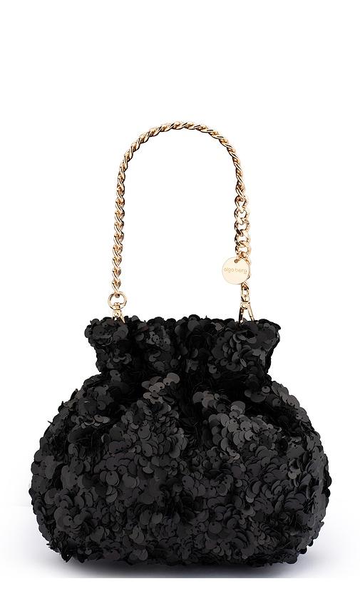 olga berg mattie sequin pouch in black.