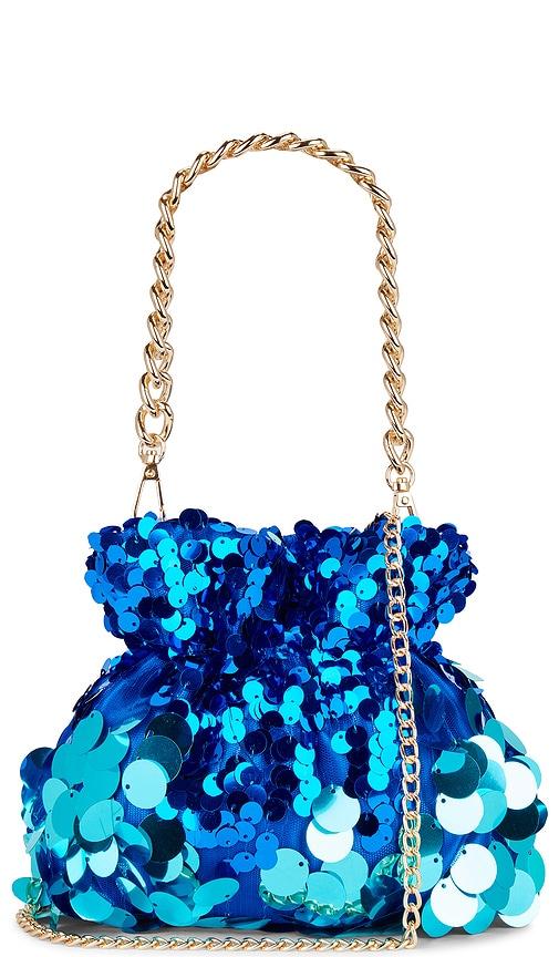 olga berg pedro sequin pouch in blue.