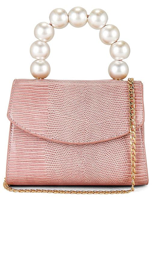 olga berg peta pearl handle bag in blush.