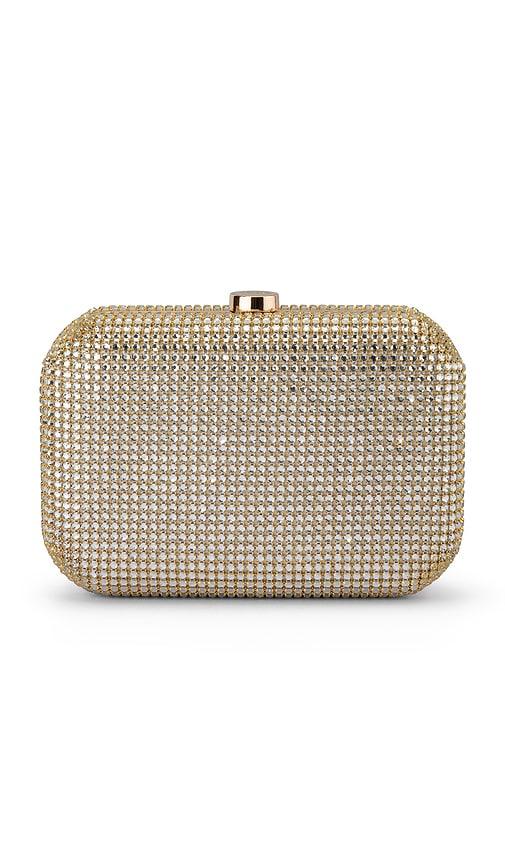 olga berg rae crystal clutch in metallic gold.