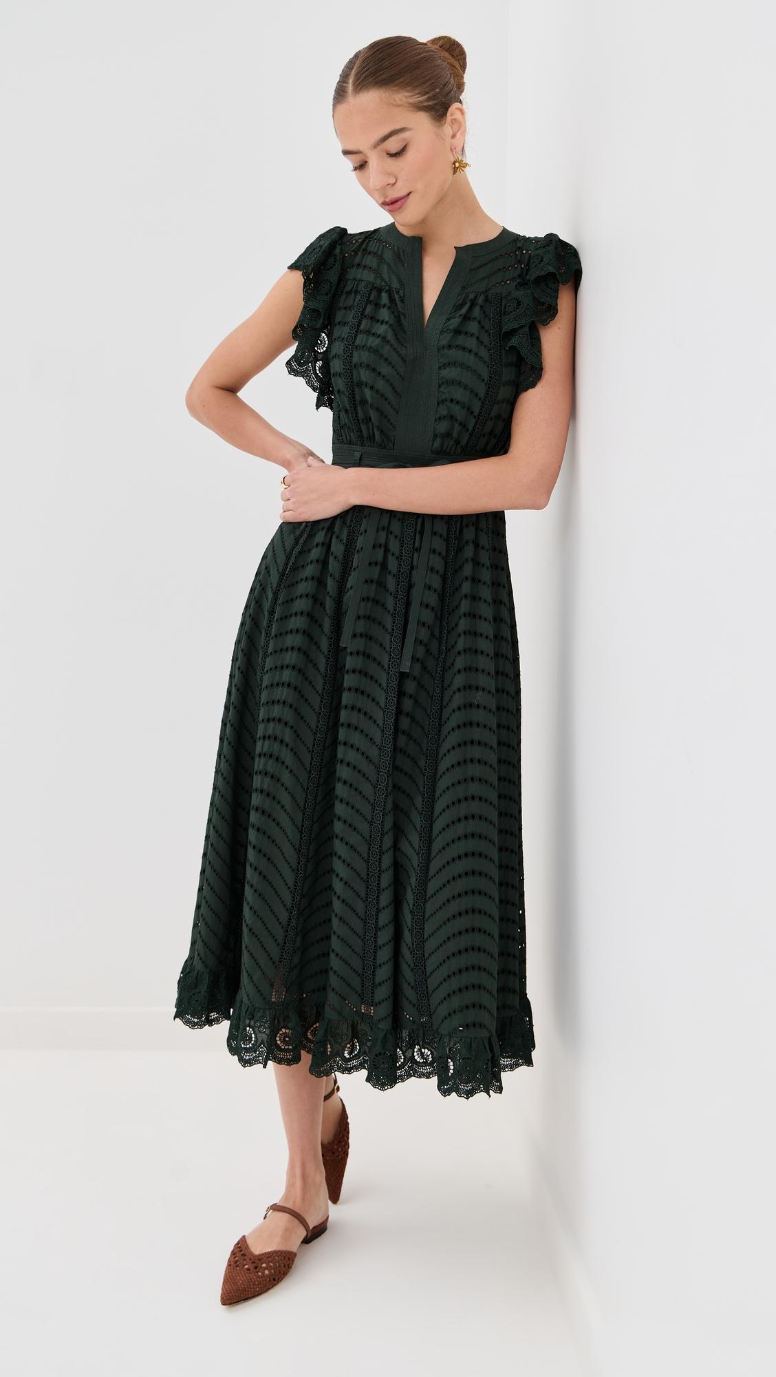 olga flutter sleeve midi dress