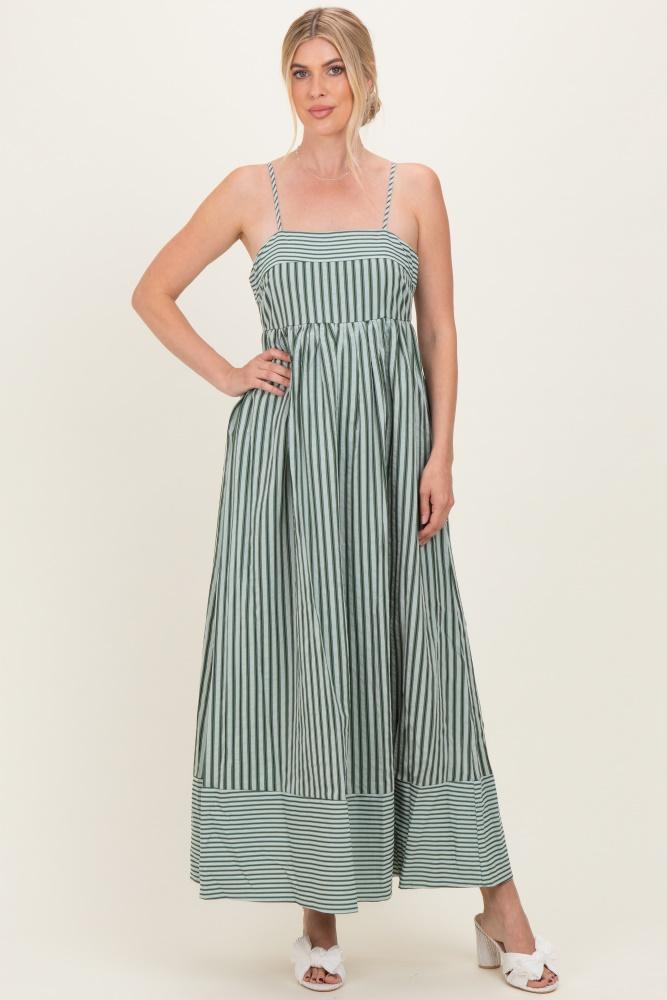 olive mixed stripe sleeveless maxi dress