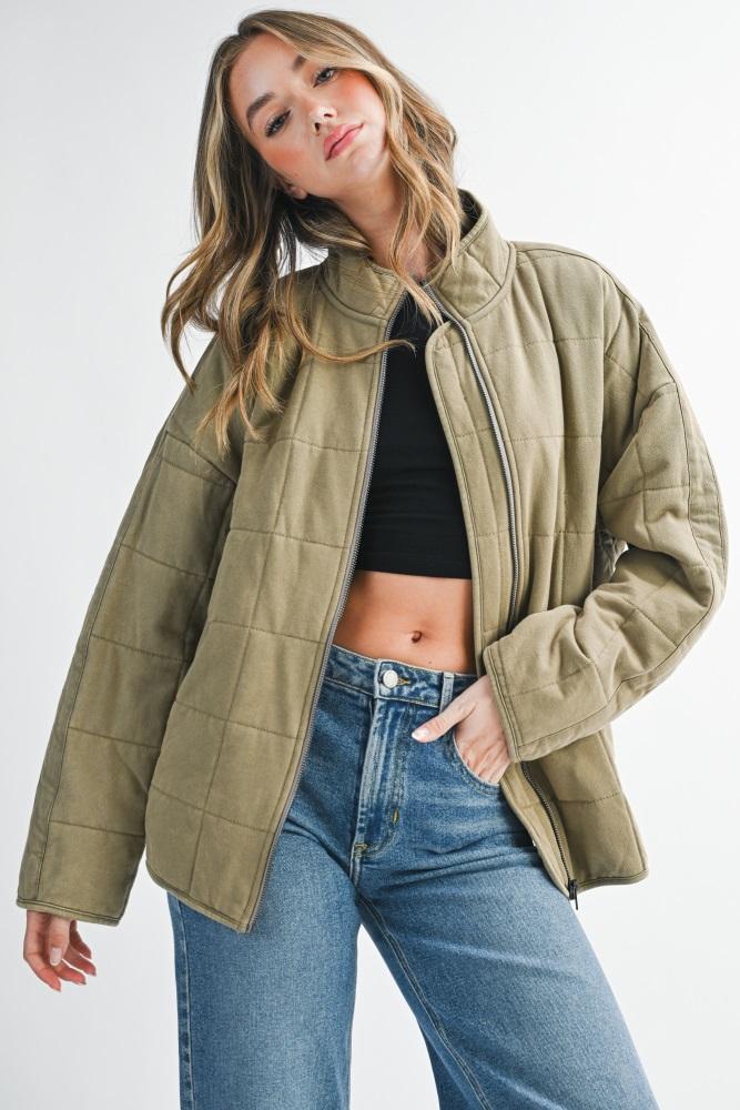 olive oversized quilted jacket