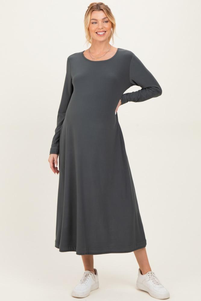 olive relaxed fit long sleeve basic maternity dress