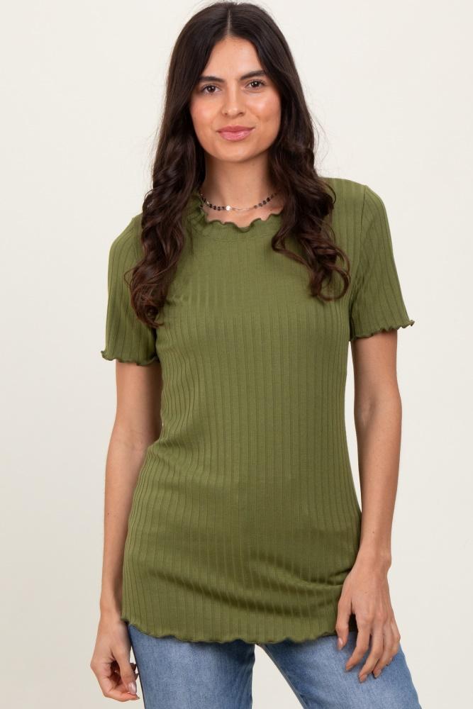 olive ribbed short sleeve top