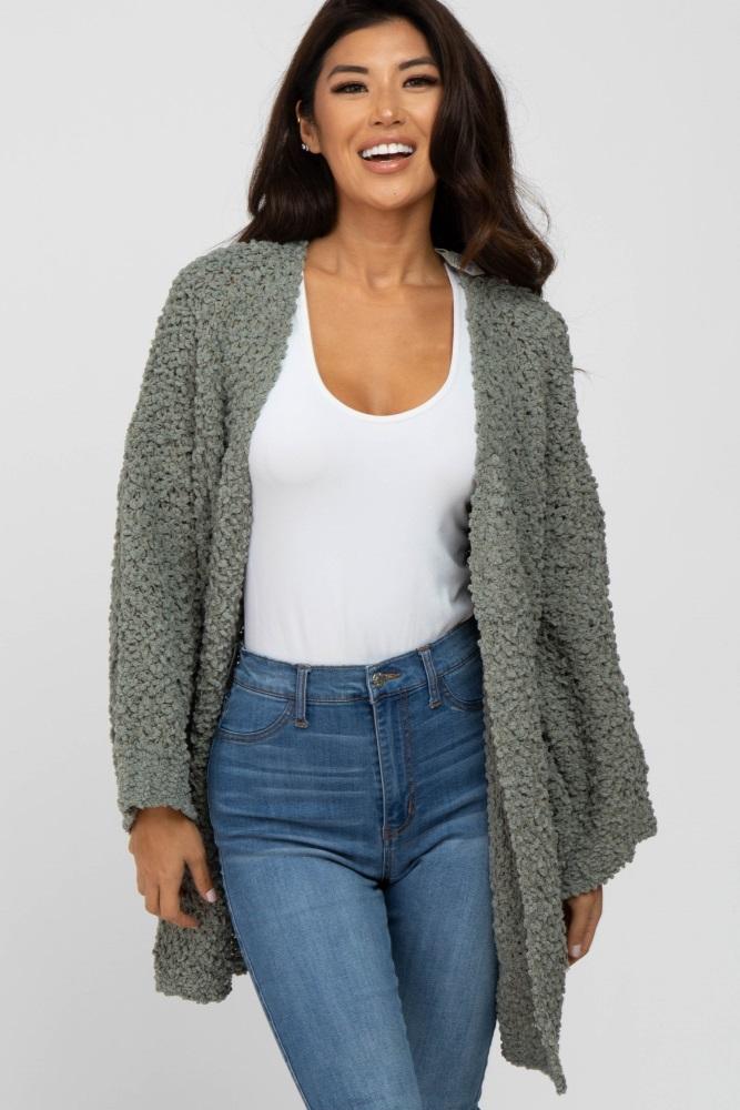 olive soft popcorn knit cardigan