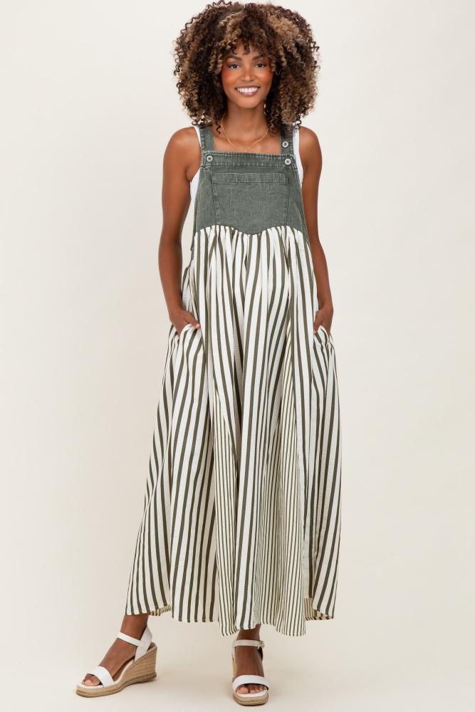 olive striped colorblock denim contrast maternity maxi dress