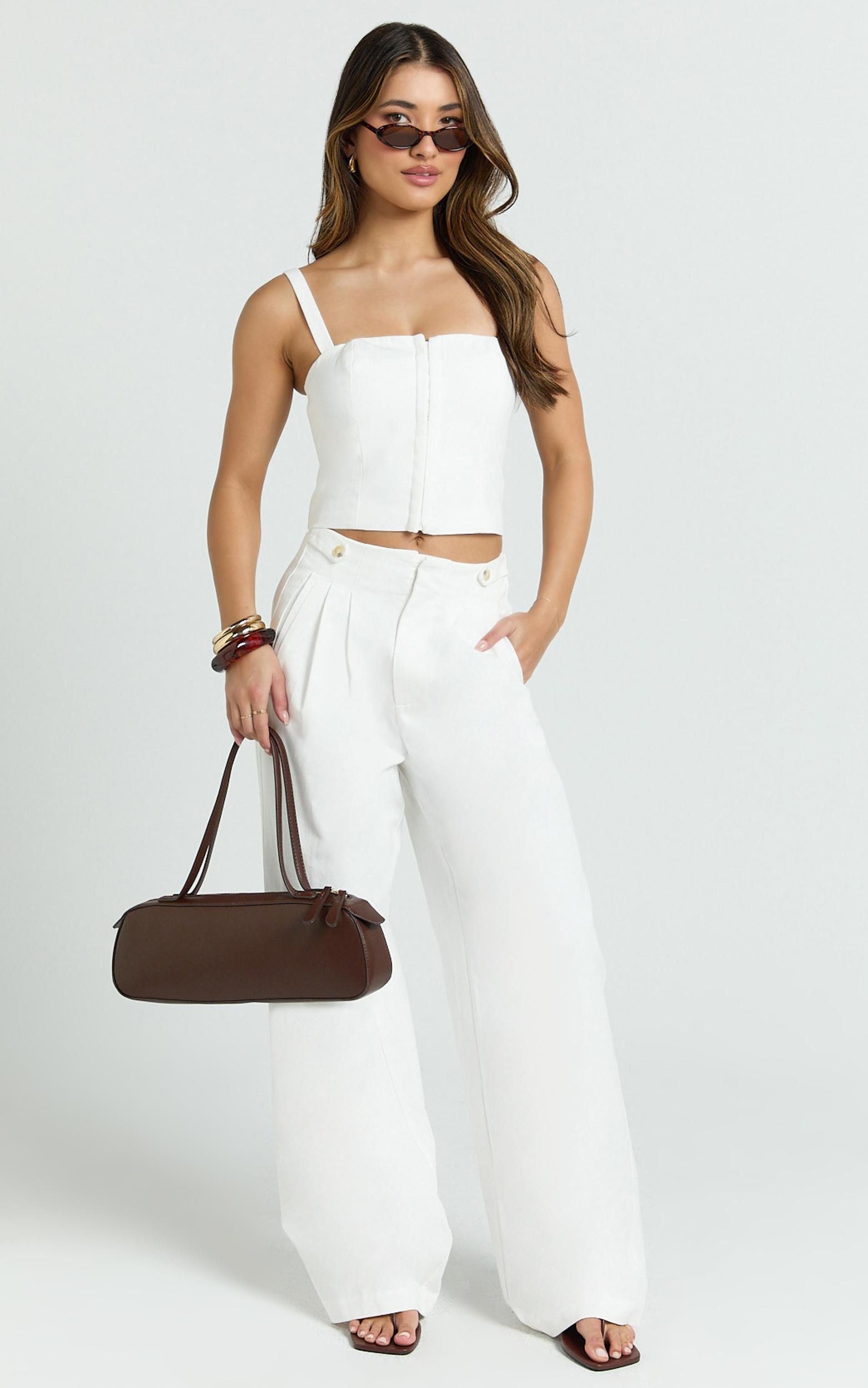 oliver pants - high waist wide leg pleated pants in white
