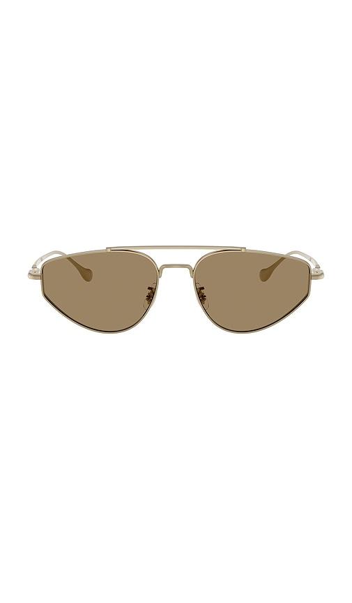oliver peoples edition 5 irregular sunglasses in brown, metallic gold.