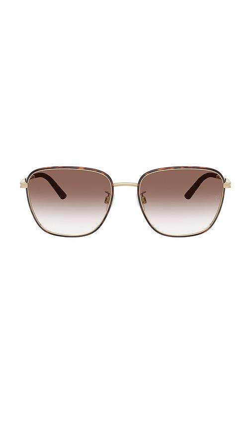 oliver peoples r-18 pillow sunglasses in brown, metallic gold.