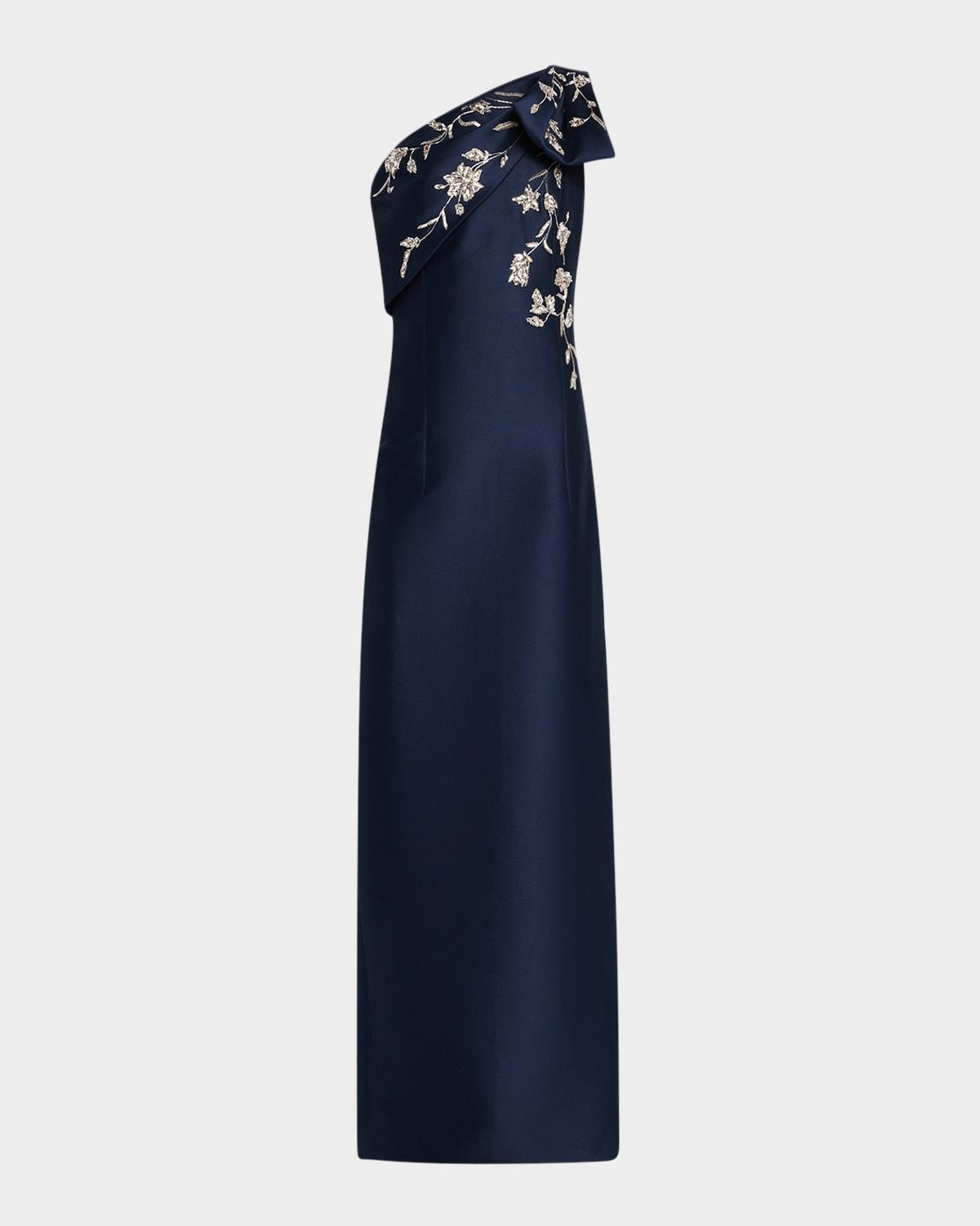 olivia one-shoulder embellished mikado gown