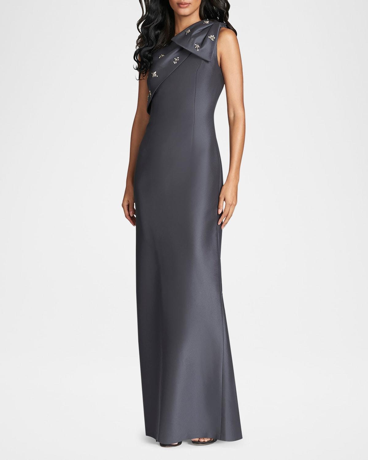 olivia one-shoulder mikado column gown