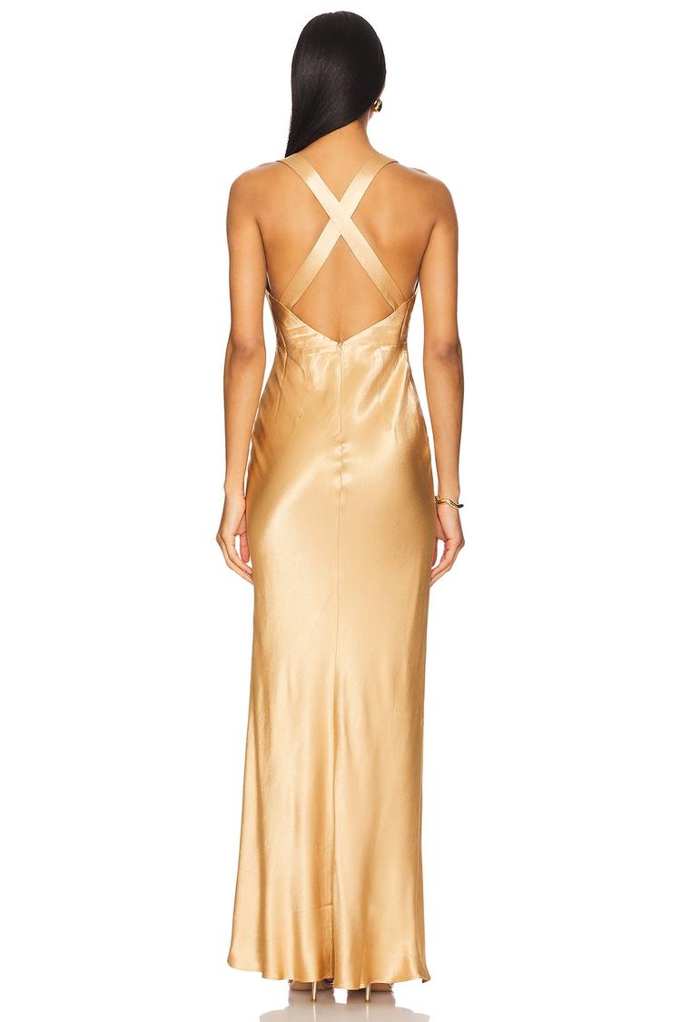 oliviera plunged cross back maxi dress
