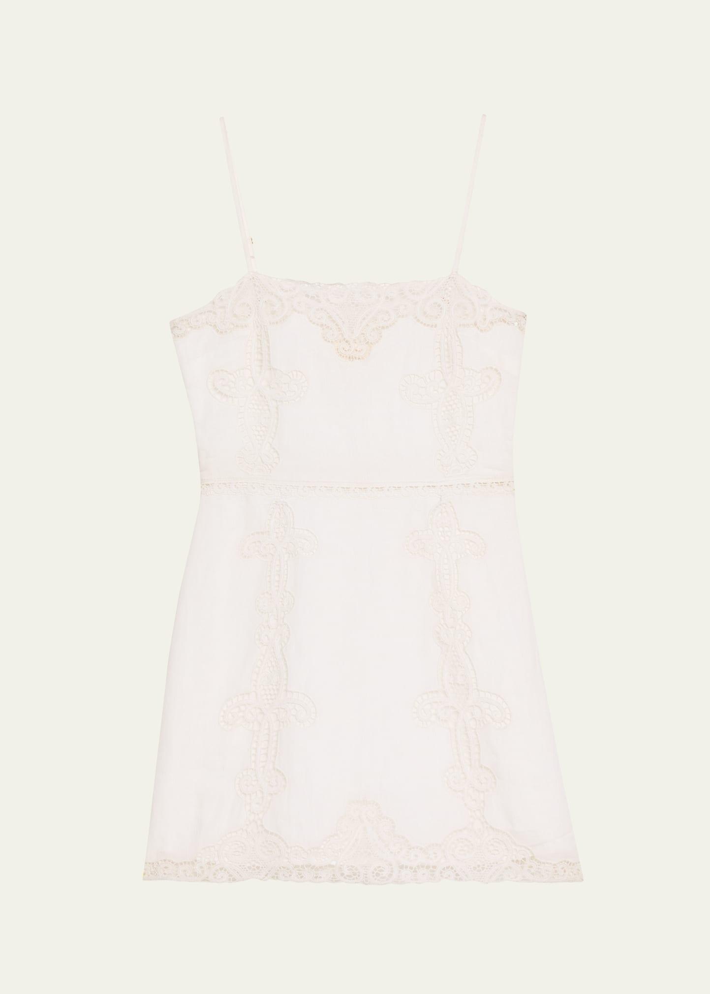 olivine linen crochet lace mini dress