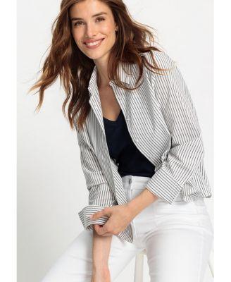 olsen striped cropped shirt set