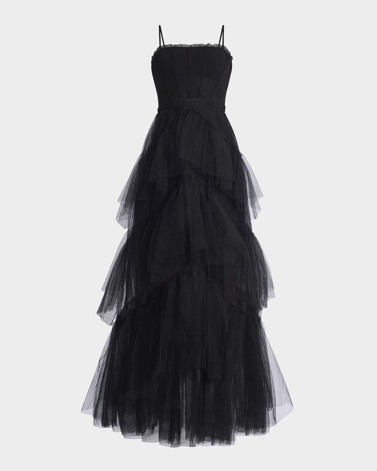 oly ruffle tiered corset gown