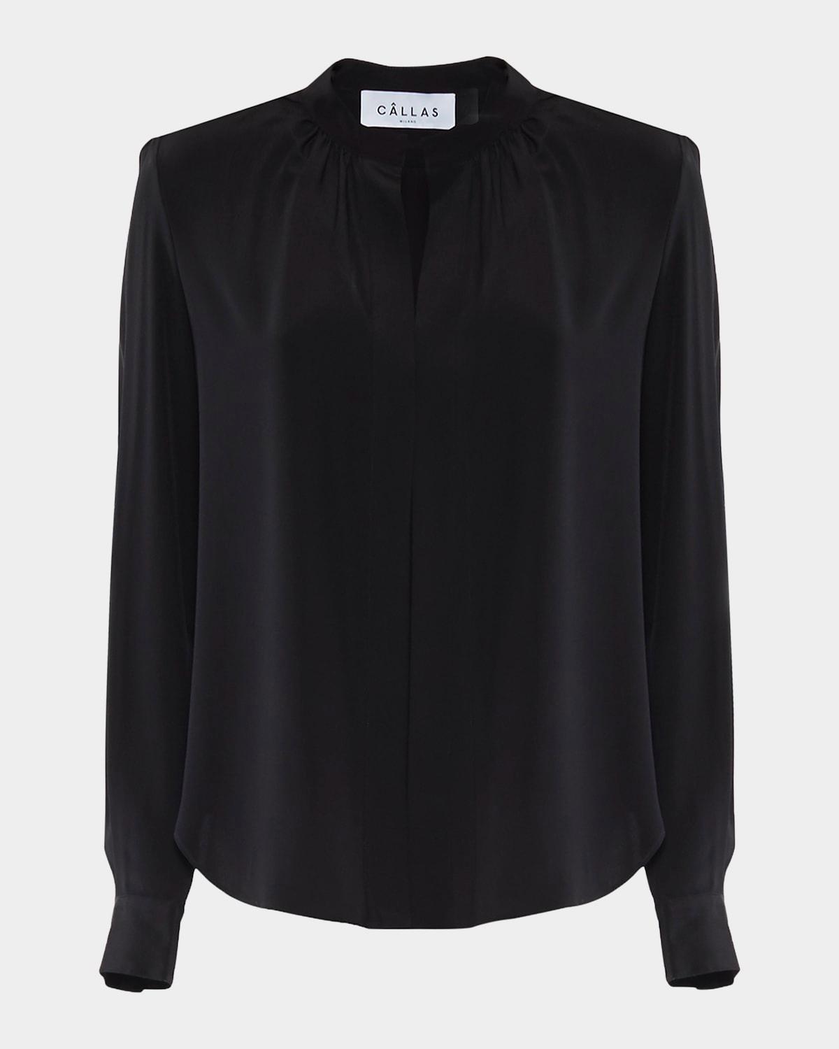 olympia ruched long-sleeve cotton blouse