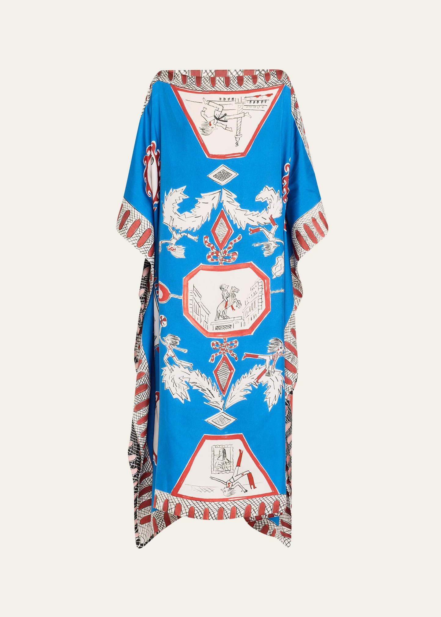 olympic tependris printed silk kaftan