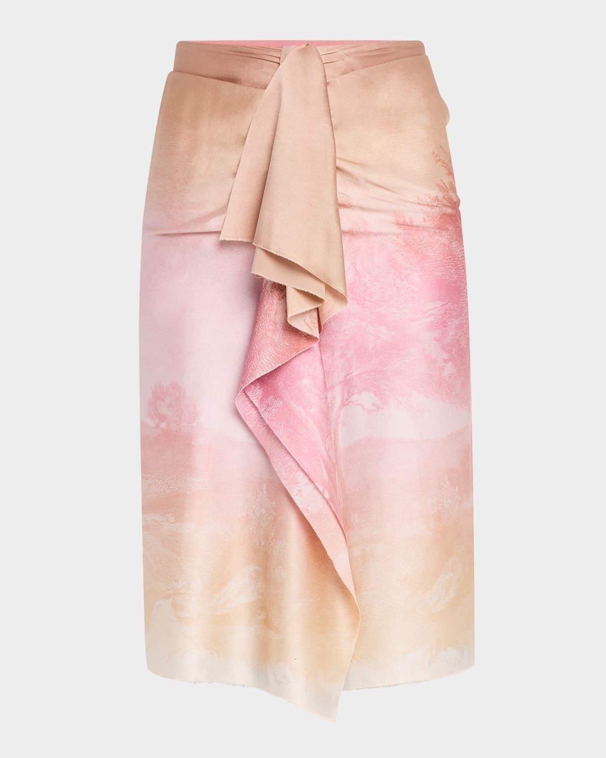 ombre landscape-print draped skirt