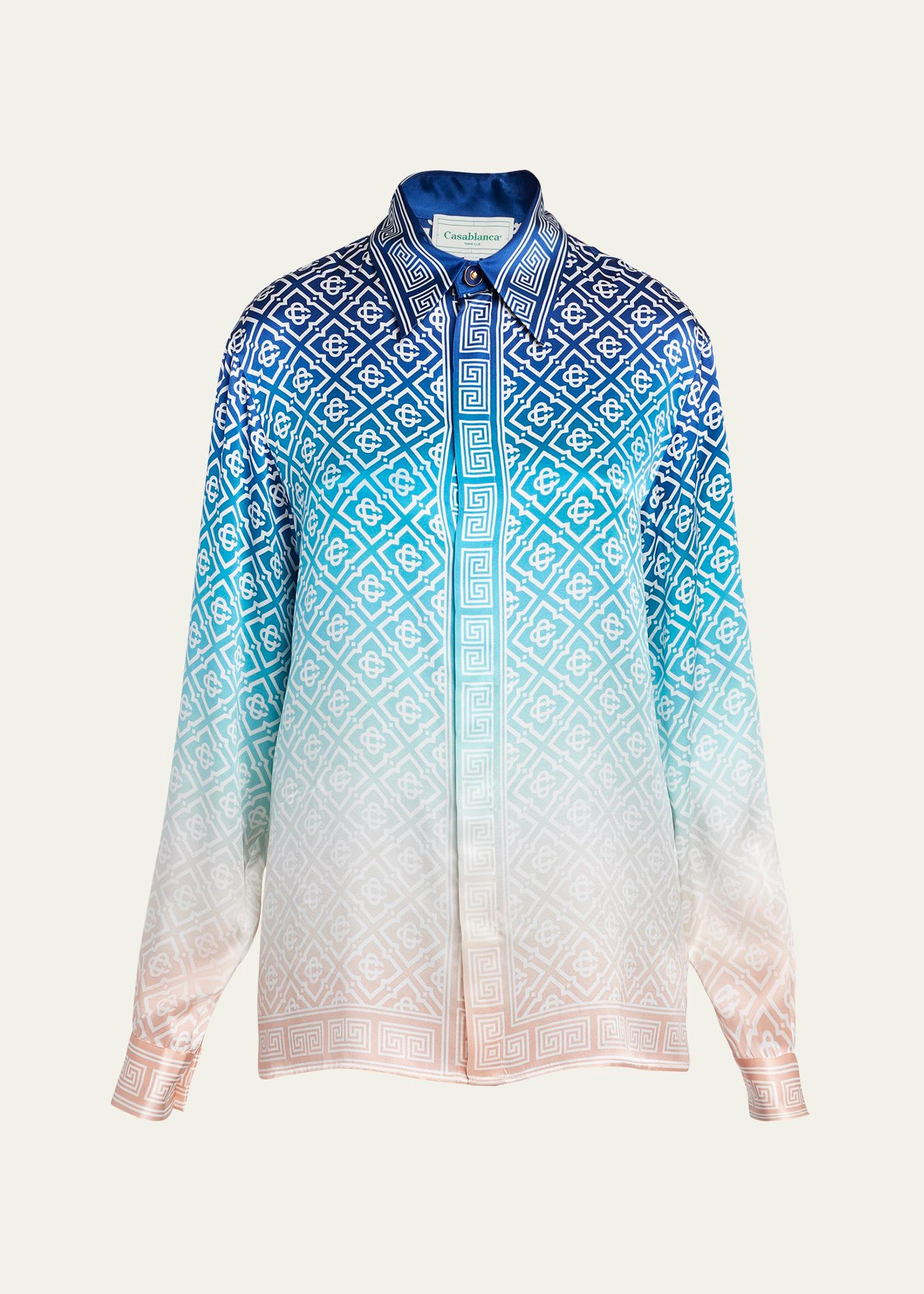 ombre monogram silk button-down shirt