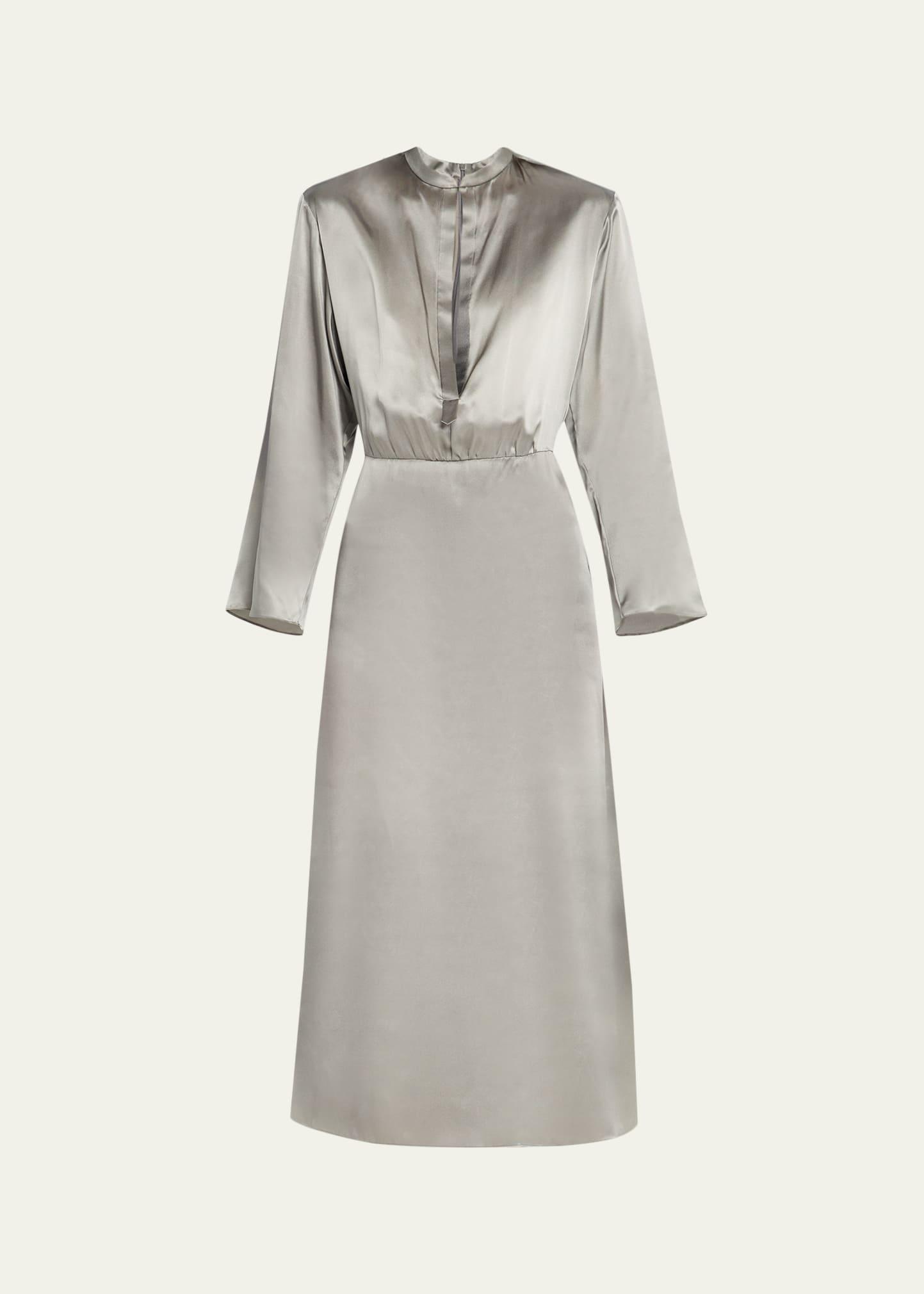 ombre print silk long-sleeve midi dress